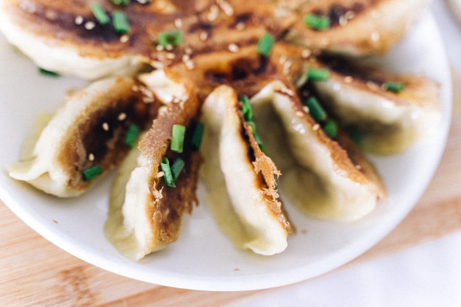 Reker og vannkastanjepotstickers (Guo Tieh)