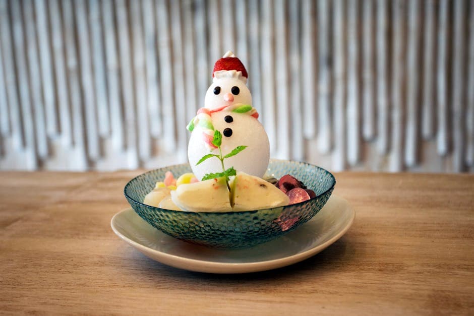 Vinmarinert frukt med mascarpone-snømann