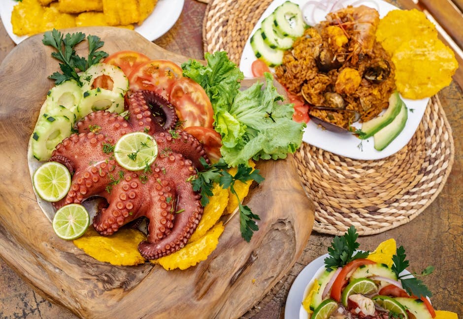 Søte banantostones med karibisk hummer og palmekjernesalat