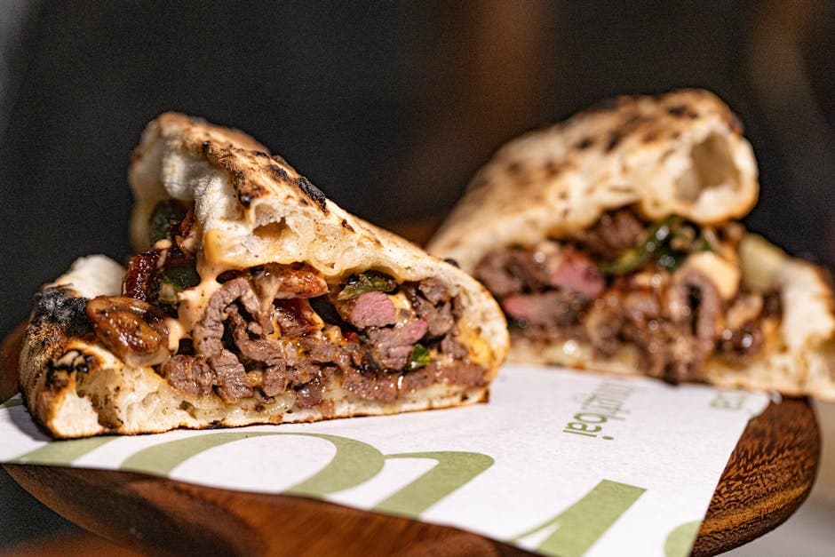 Åpen biffsandwich med paprika og provolone