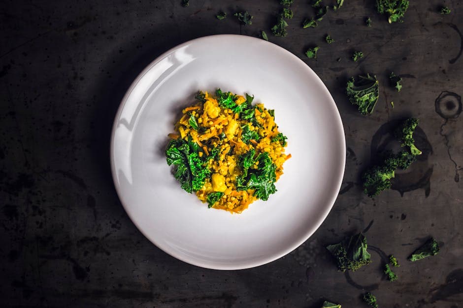 Kveite i grønn karri med sprøstekt grønnkål