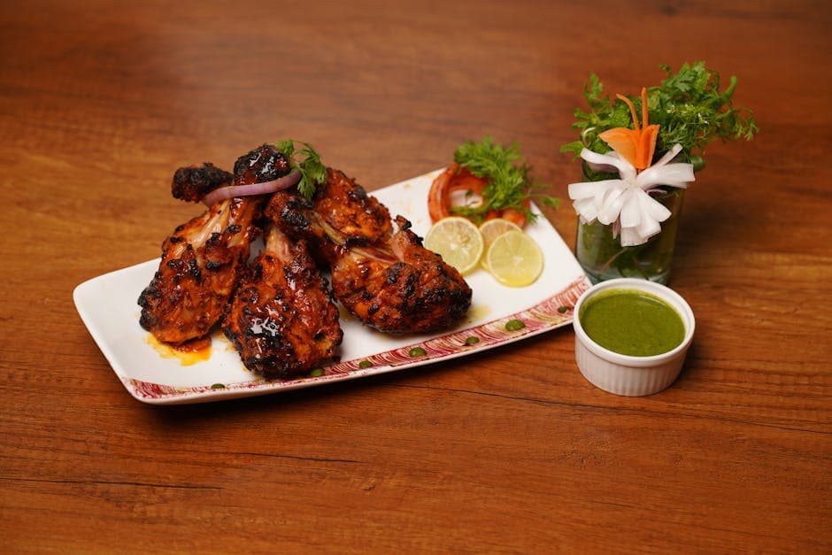 Grillet honningglasert kylling med erte- og myntsaus