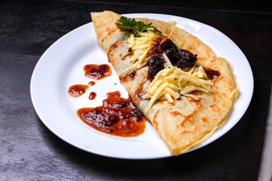 Pølser i crepe med eplechutney og mascarpone
