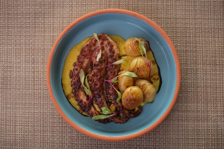 Braisert blekksprut med syrlig potetsalat