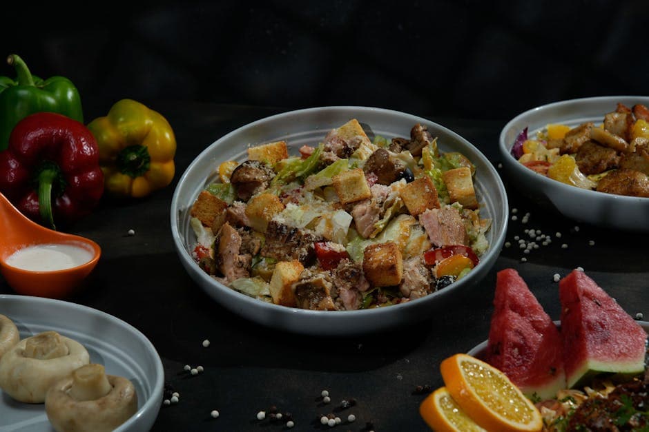 Biff- og pepperrotsalat med sopp og krutonger