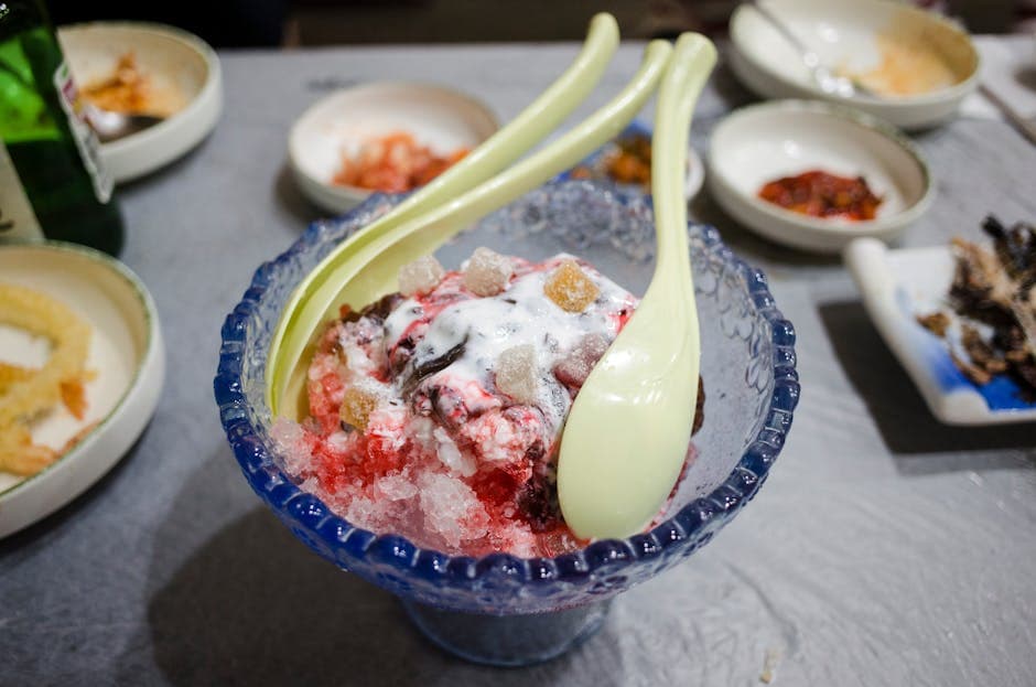 Patbingsu (koreansk isdessert med knust is)