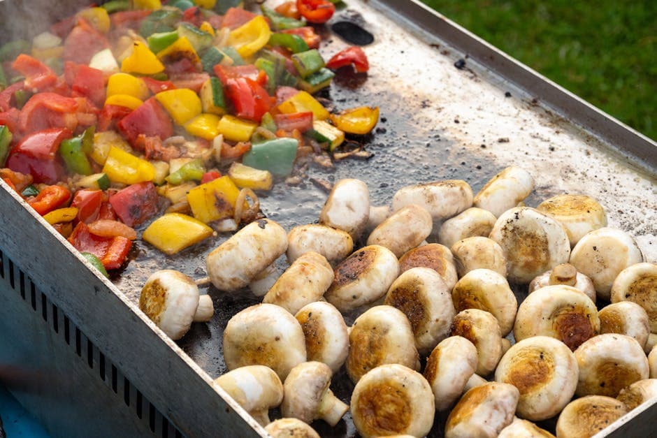 Grillede paprika, purre og portobellosopp