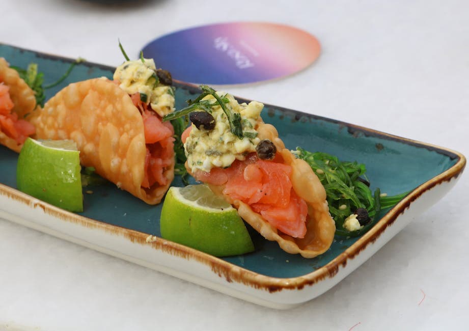 Fisketaco fra Oregon med laks og krabbe