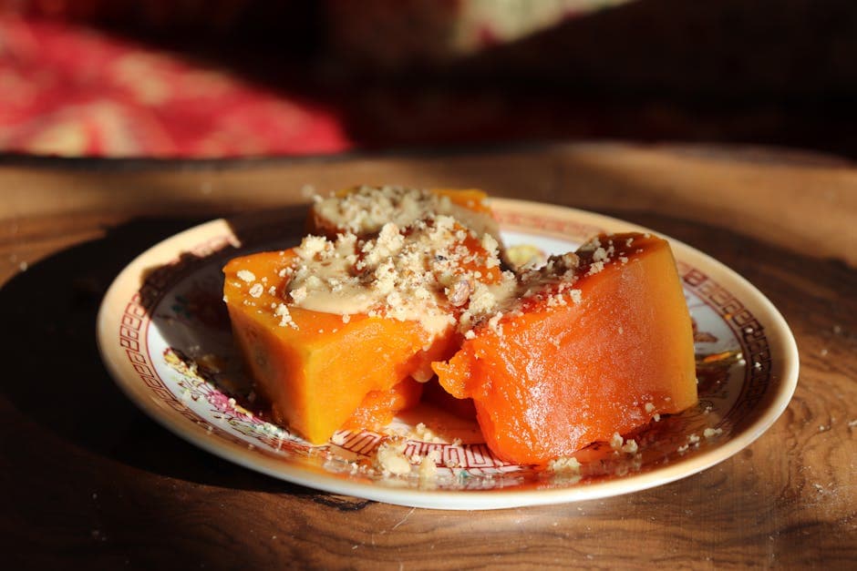 Poached gresskar i sirup med valnøtter
