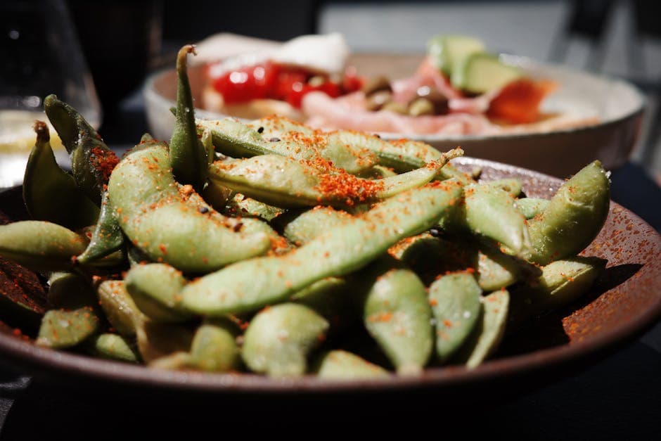 Sauterte edamamebønner med hvitløk og løk