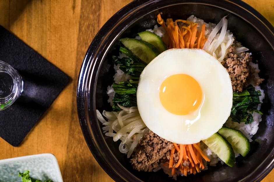 Bibimbap med grønnsaker og ris