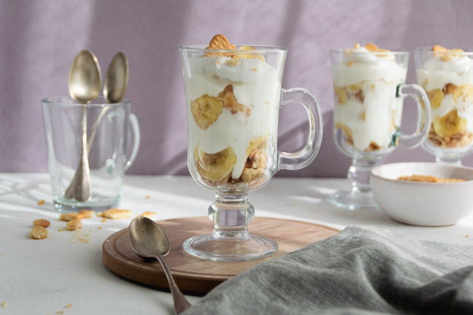 Banankremparfait med vaniljekjeks