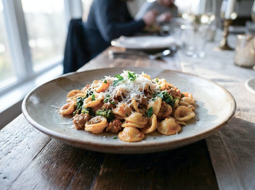 Orecchiette med mais, grønnkål og ricotta
