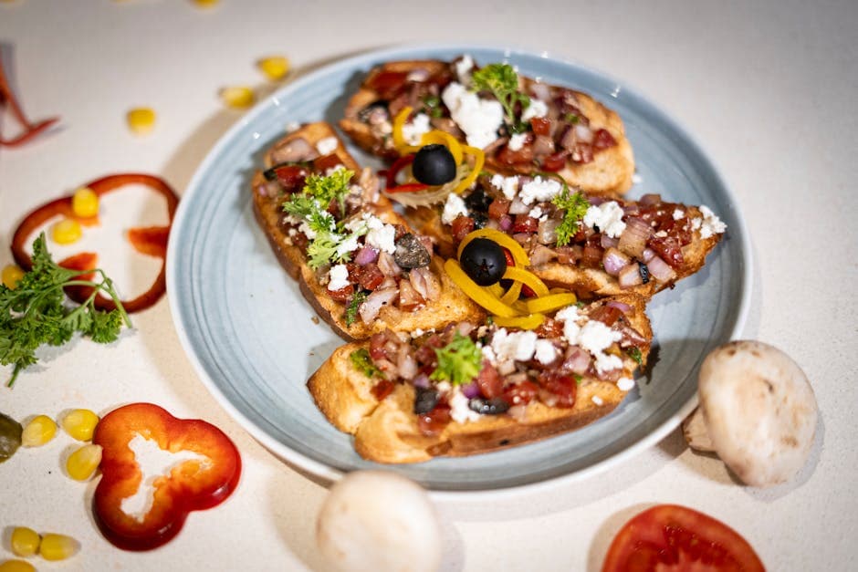 Bruschetta med ristet gul paprika og tomat