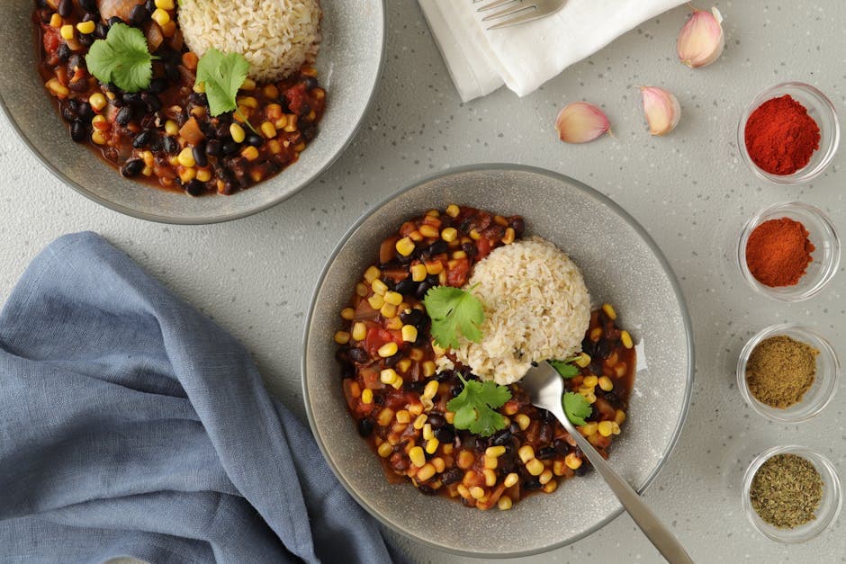 Vegansk chili med bønner og bulgur