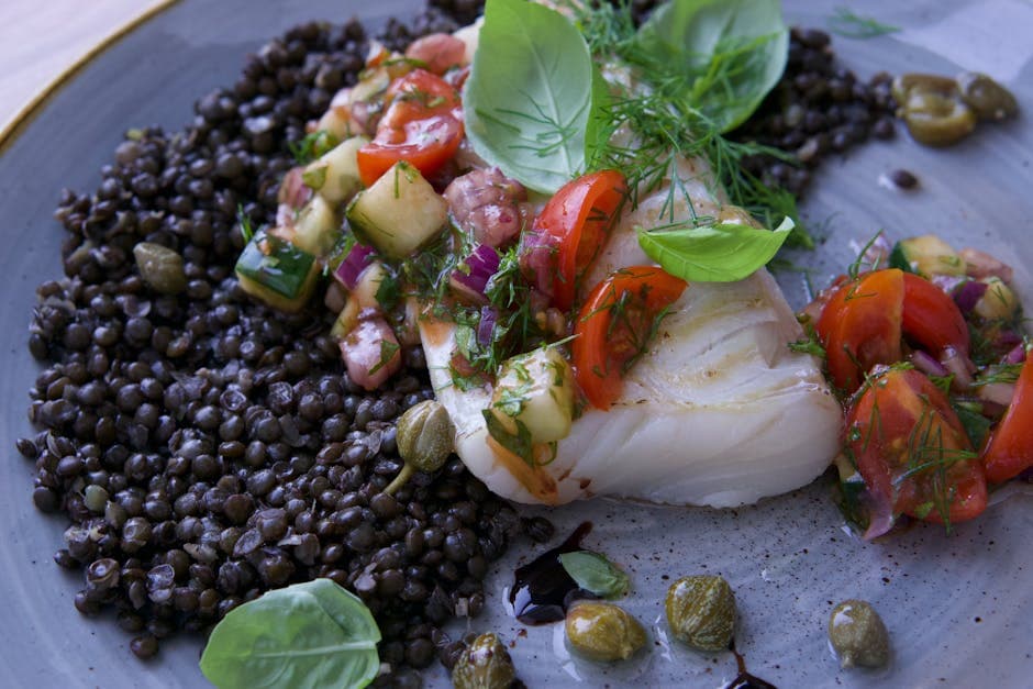 Marinerte linser med sprø grønnsaker og urter