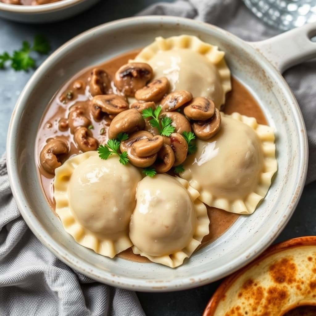 Pierogies med soppsaus