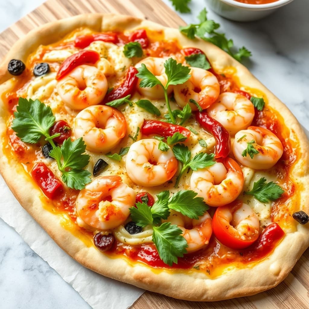 Reker og scampi-pizza