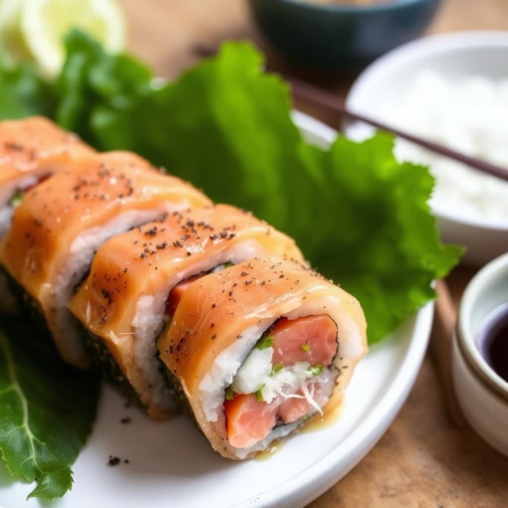 Røkt rosa laks-sushi