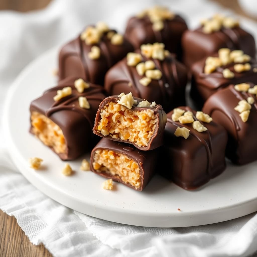 "100 Grand" Chewy karamell med puffet ris, dekket av sjokolade