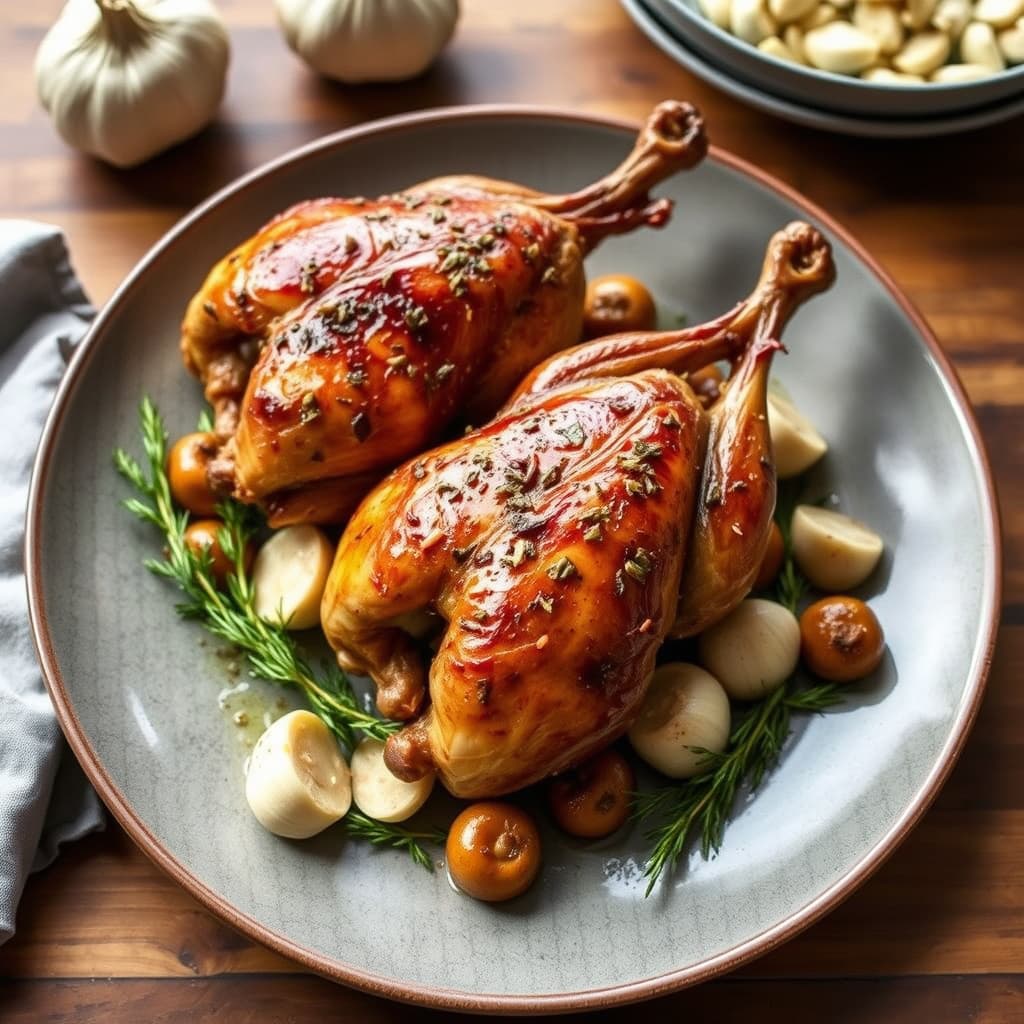 20 hvitløksfedd, stekte viltkyllinger