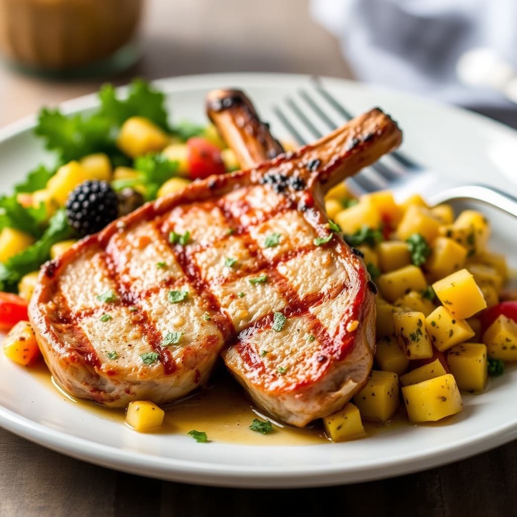 25-minutters grillede svinekoteletter med succotash