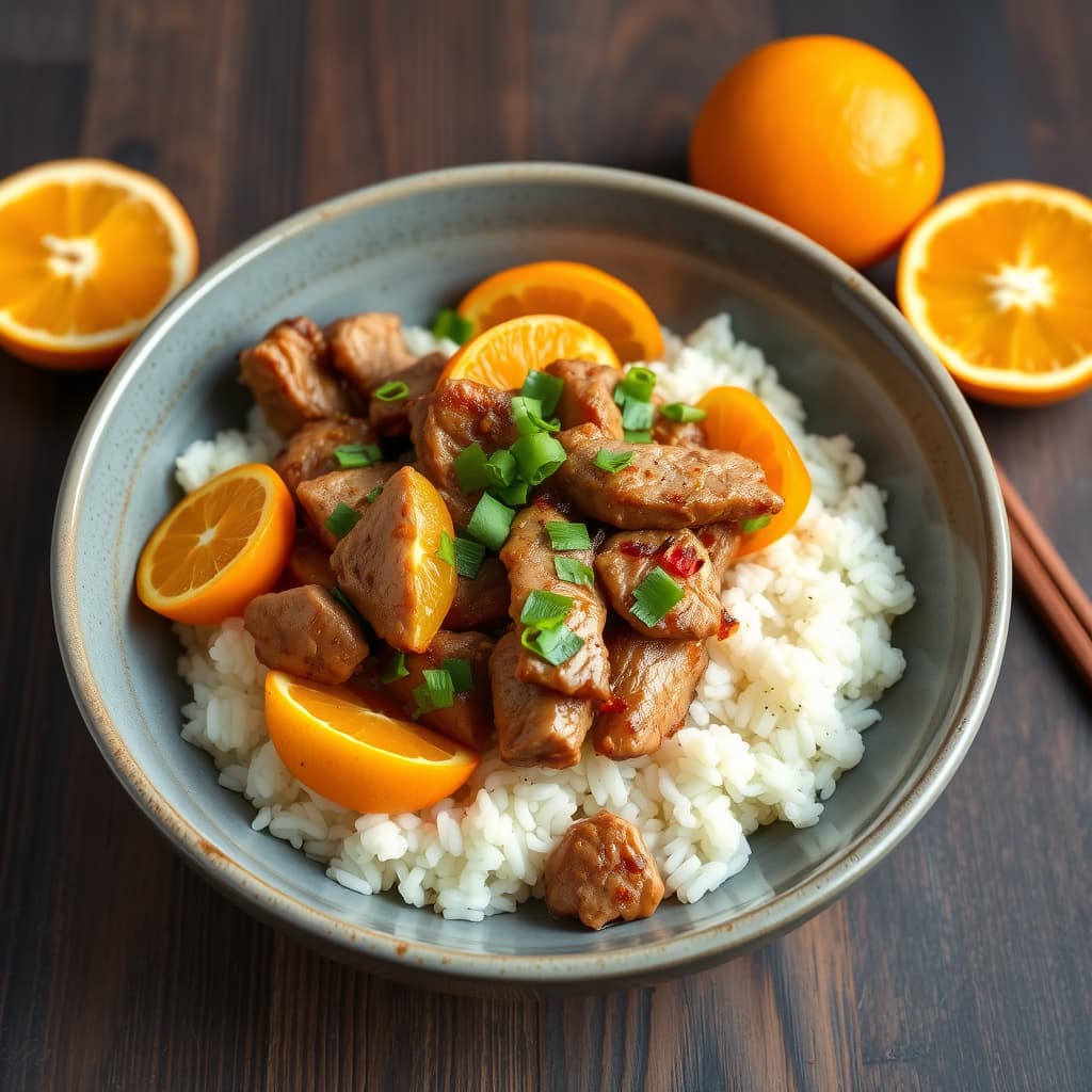 5-spice svinewok med mandarinskiver