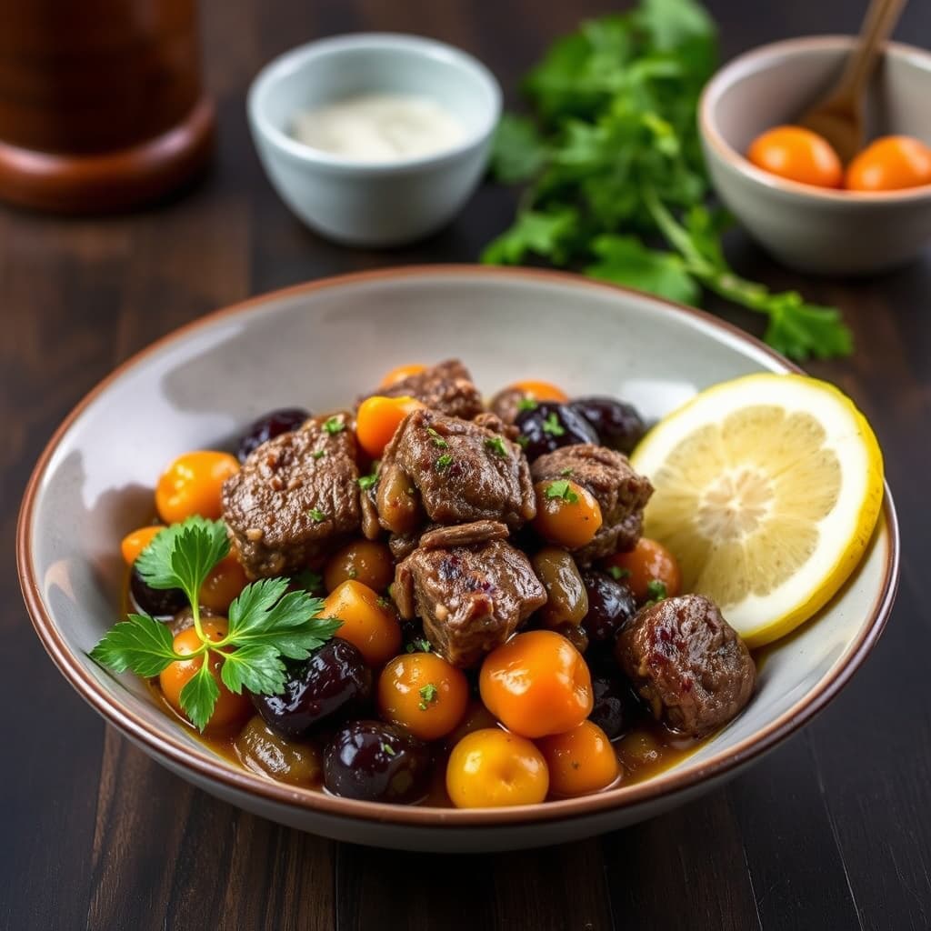 Lamb Tagine med plommer, aprikoser og grønnsaker