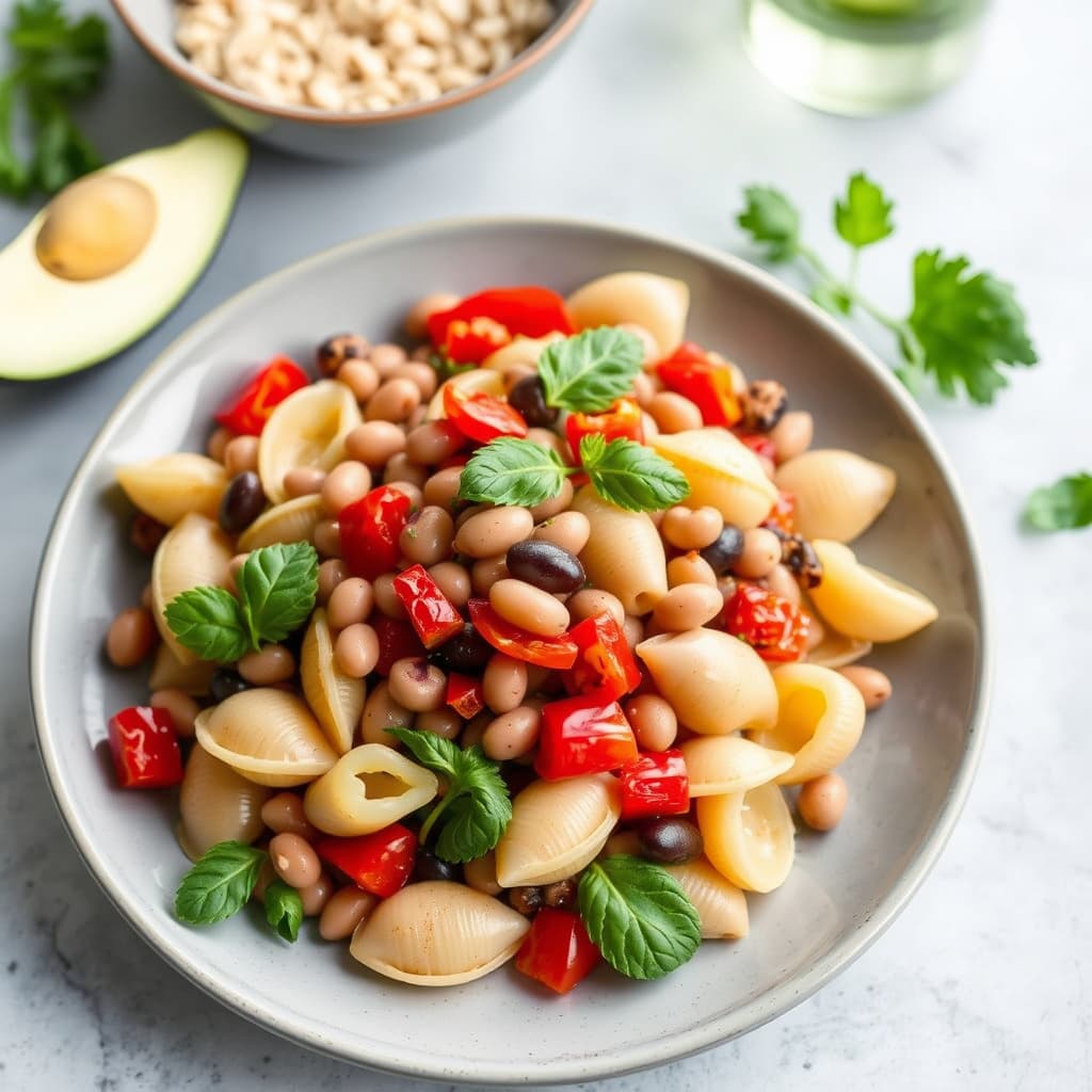 Pintosalat med ovnsbakte paprika og pasta skjell