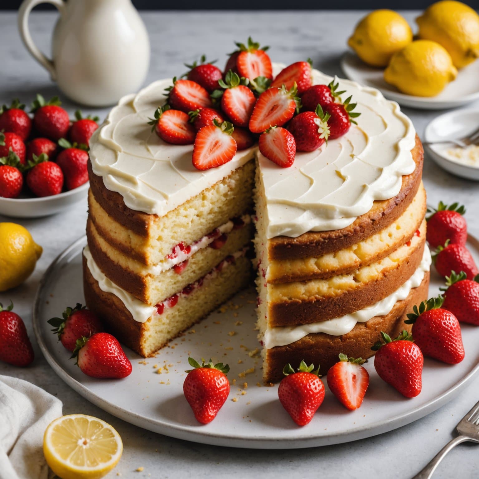 Sitron- og kulturmelkekake med jordbær