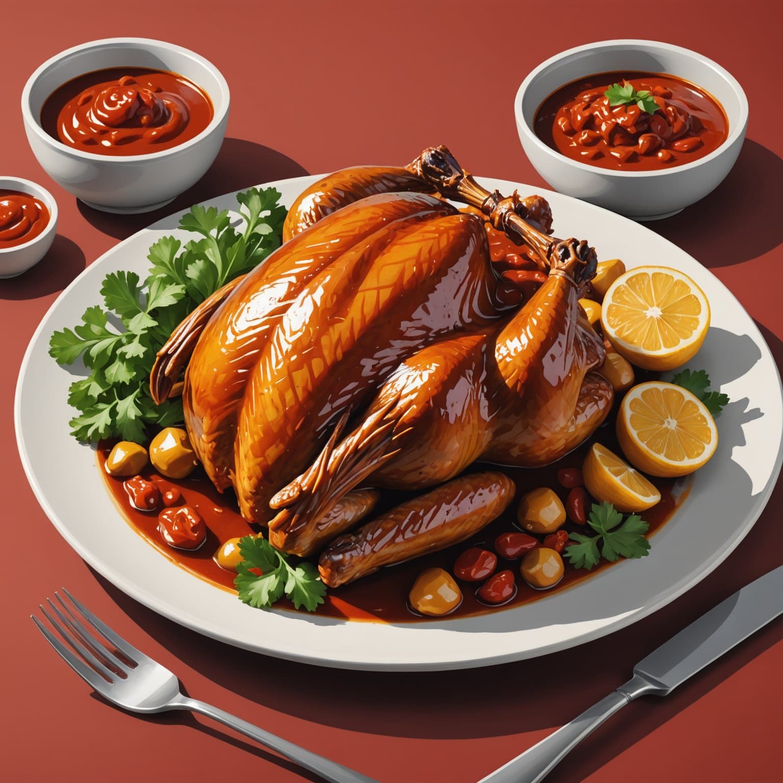 Adobo-kylling med rød-chili saus