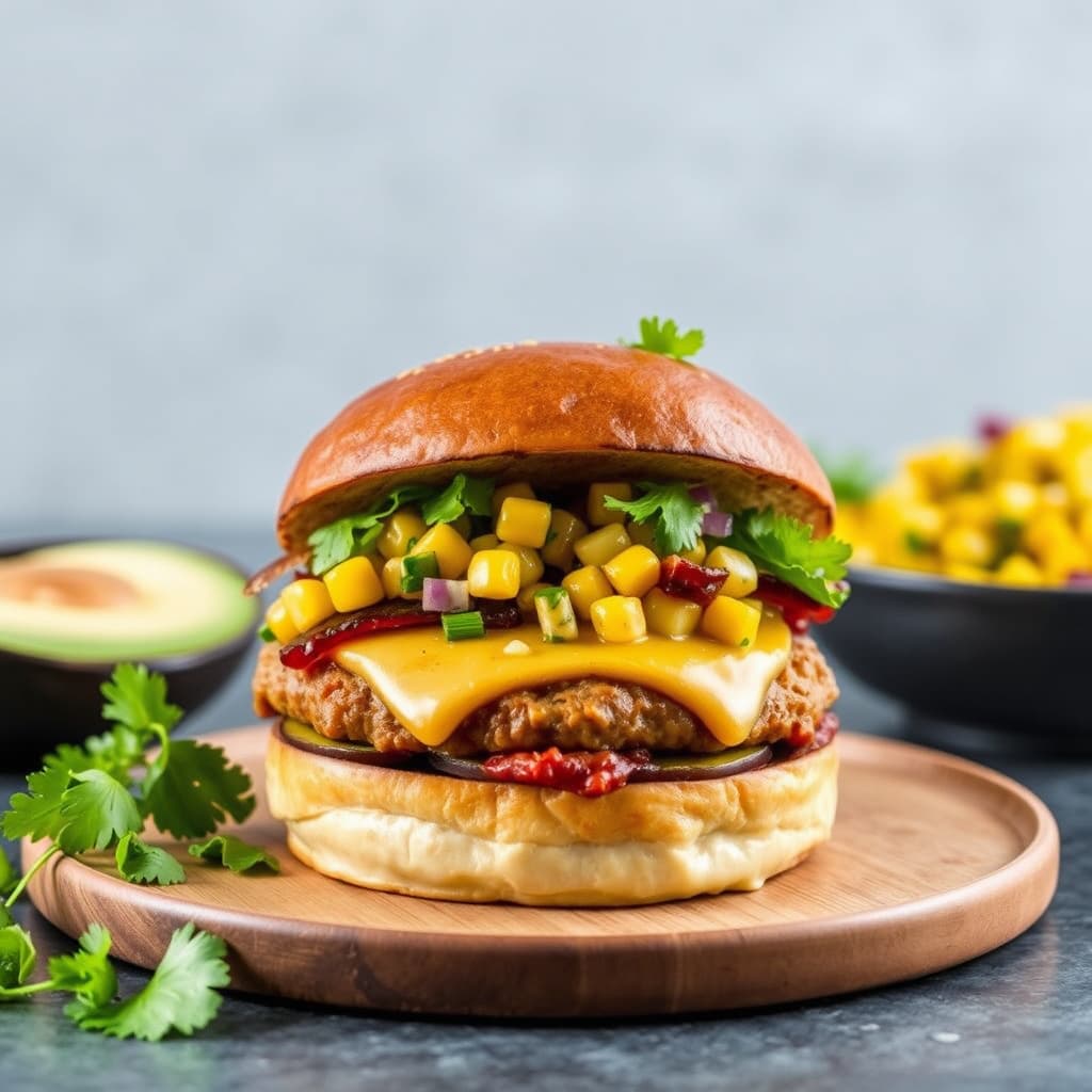 Adobo quesadillaburger med grillede mais-salsa