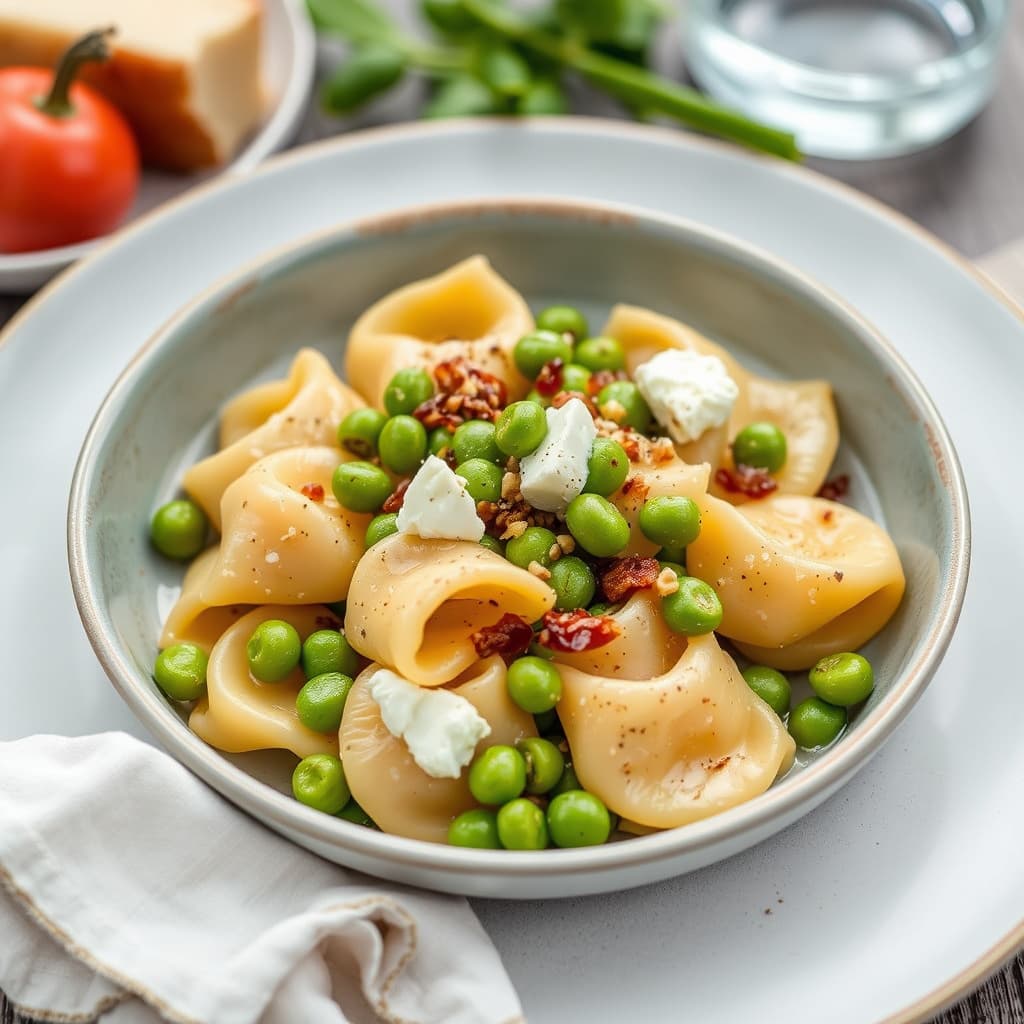 Agnolotti med søte erter og geitost