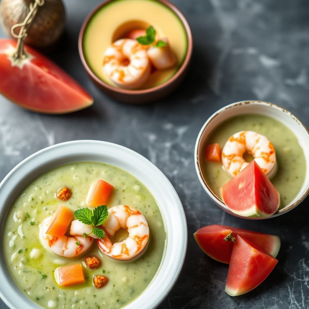 Agurkgazpacho med reker og melon
