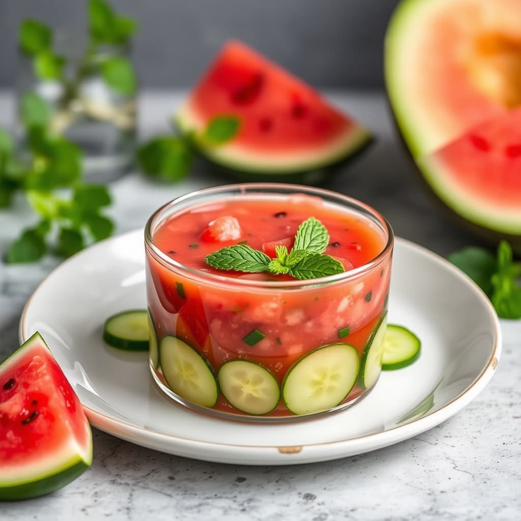 Agurkgazpacho med vannmelon og mynte