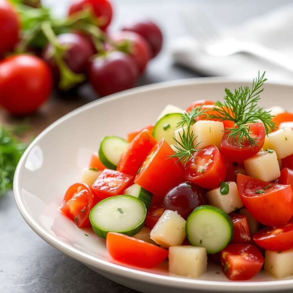 Agurksalat med drue- og tomat, og dill