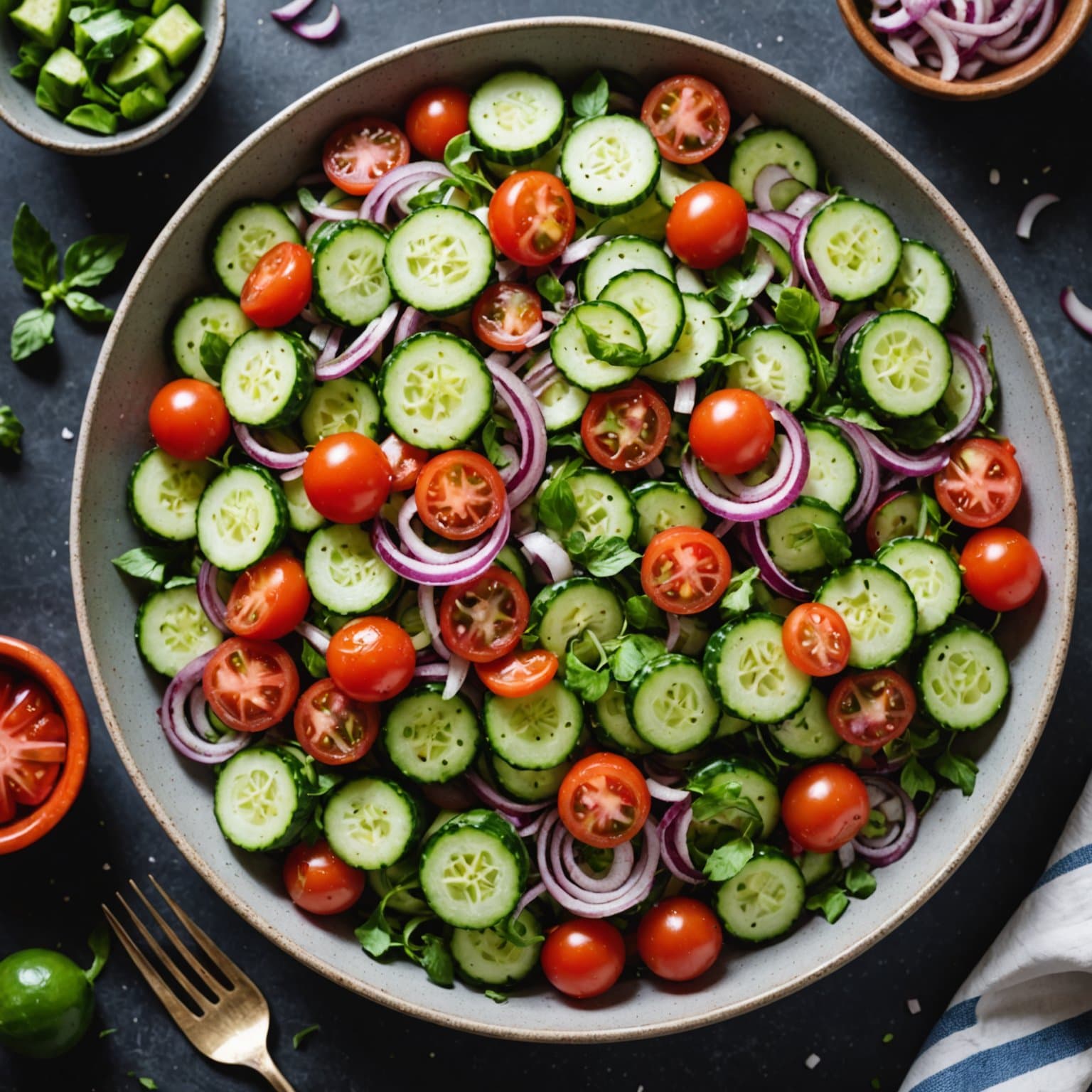 Agurksalat med tomat og rødløk
