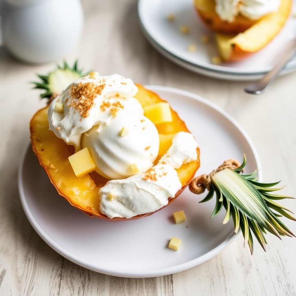 Ananas fylt med ananasis og marengs