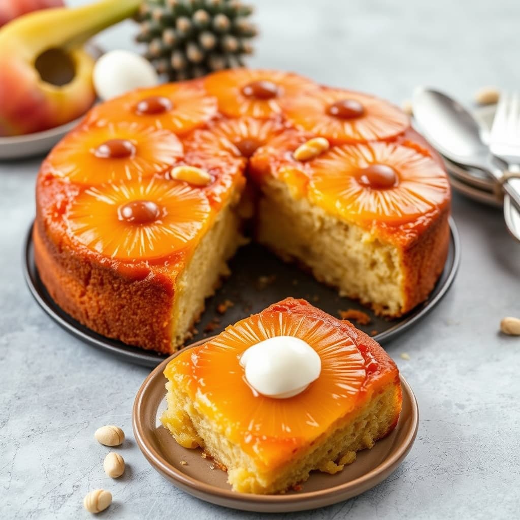 Ananas-kake opp-ned med makadamianøtter