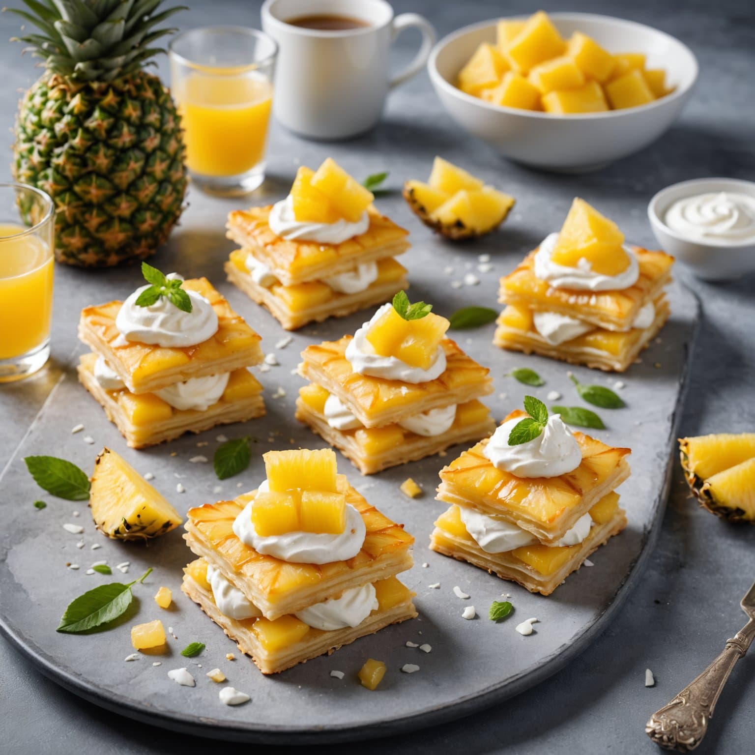 Ananas-kokos Napoleon med mascarponekrem og ananas-sirup