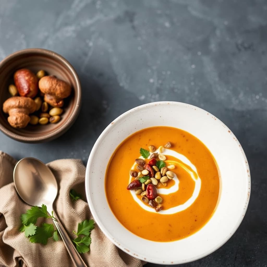 Anasazi-squashsuppe med butternut, chorizo og pepitas