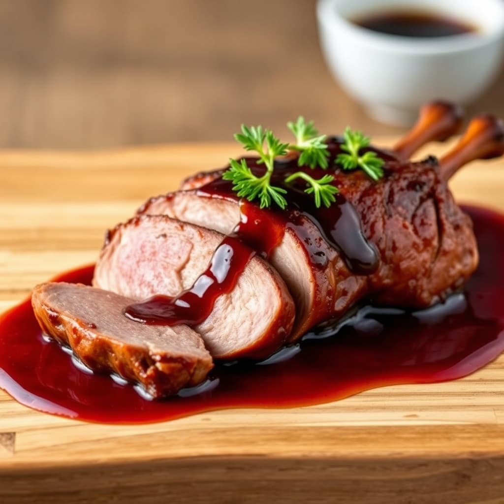 And med and med portvin- og hvitløksaus