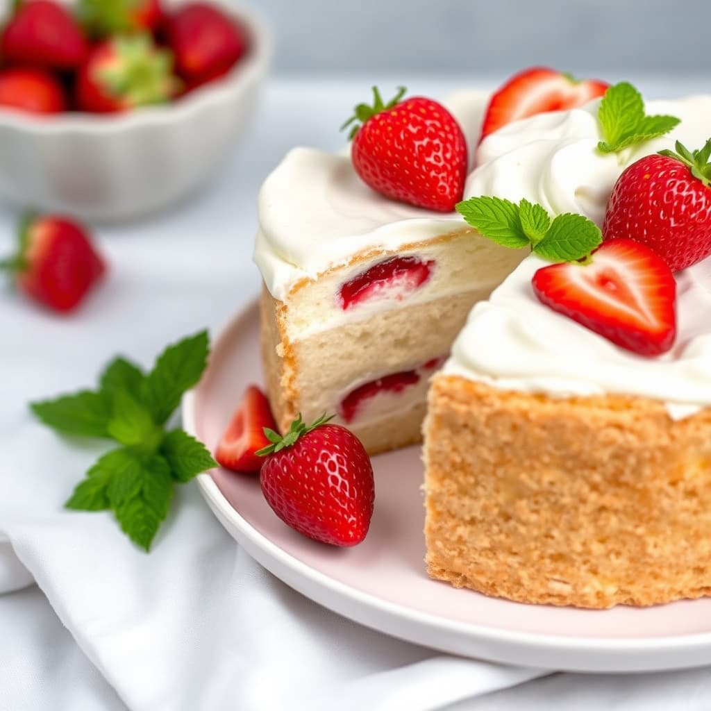 Angel Food-kake med jordbær og mynte
