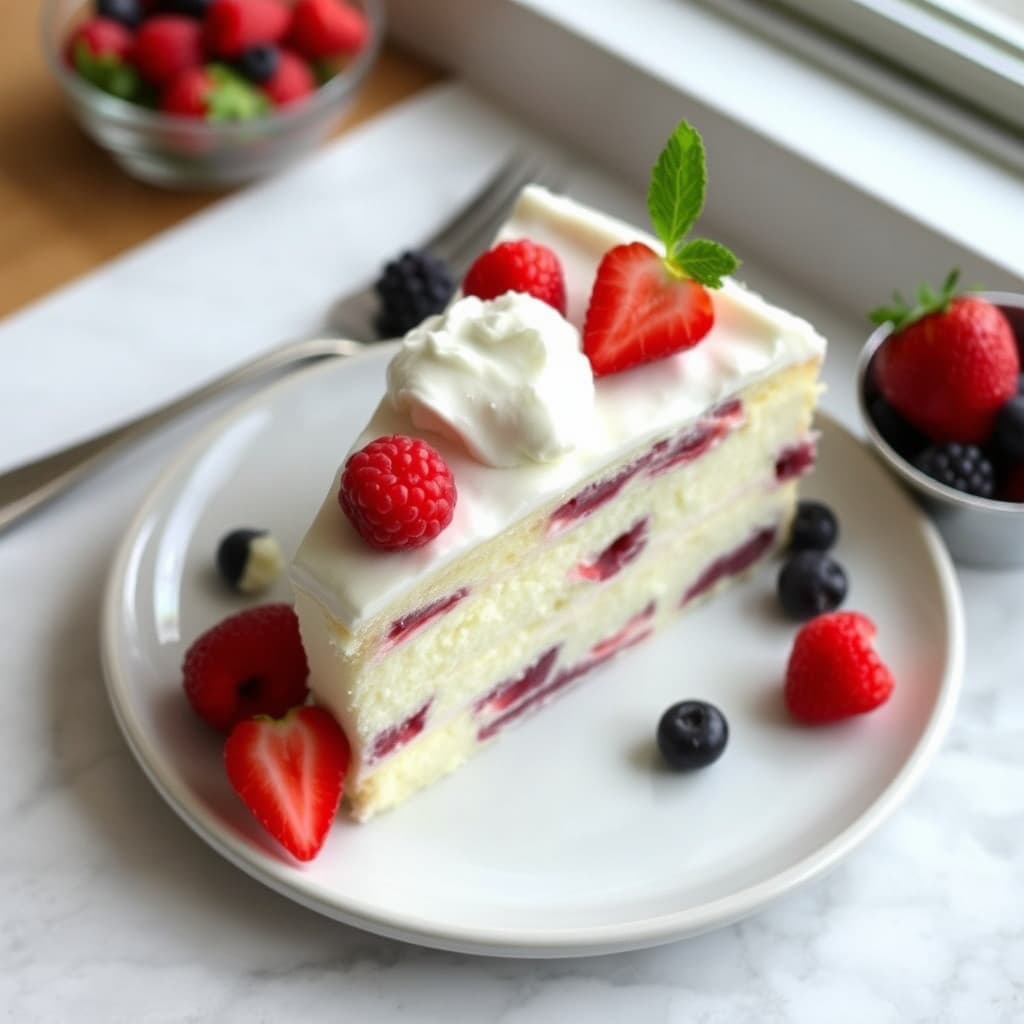 Angel Food-kake med macererte bær og mascarpone