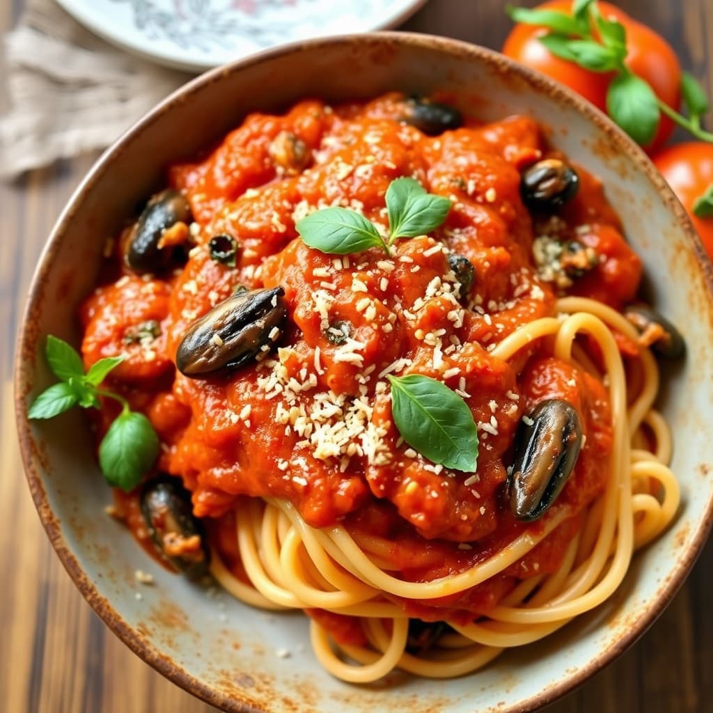 Ankarsjer i tomatsaus med pasta