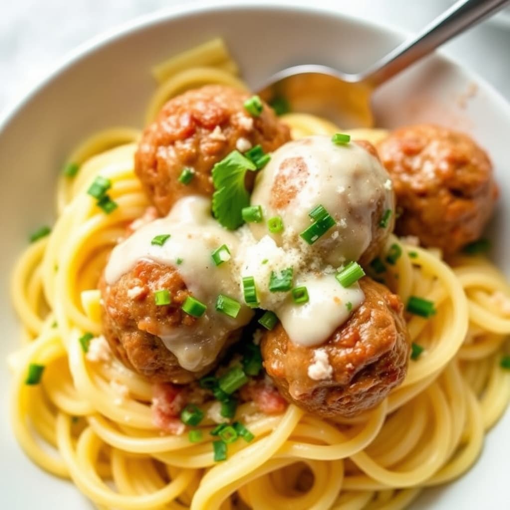 Annas fantastiske enkle kjøttboller over smørdampede nudler