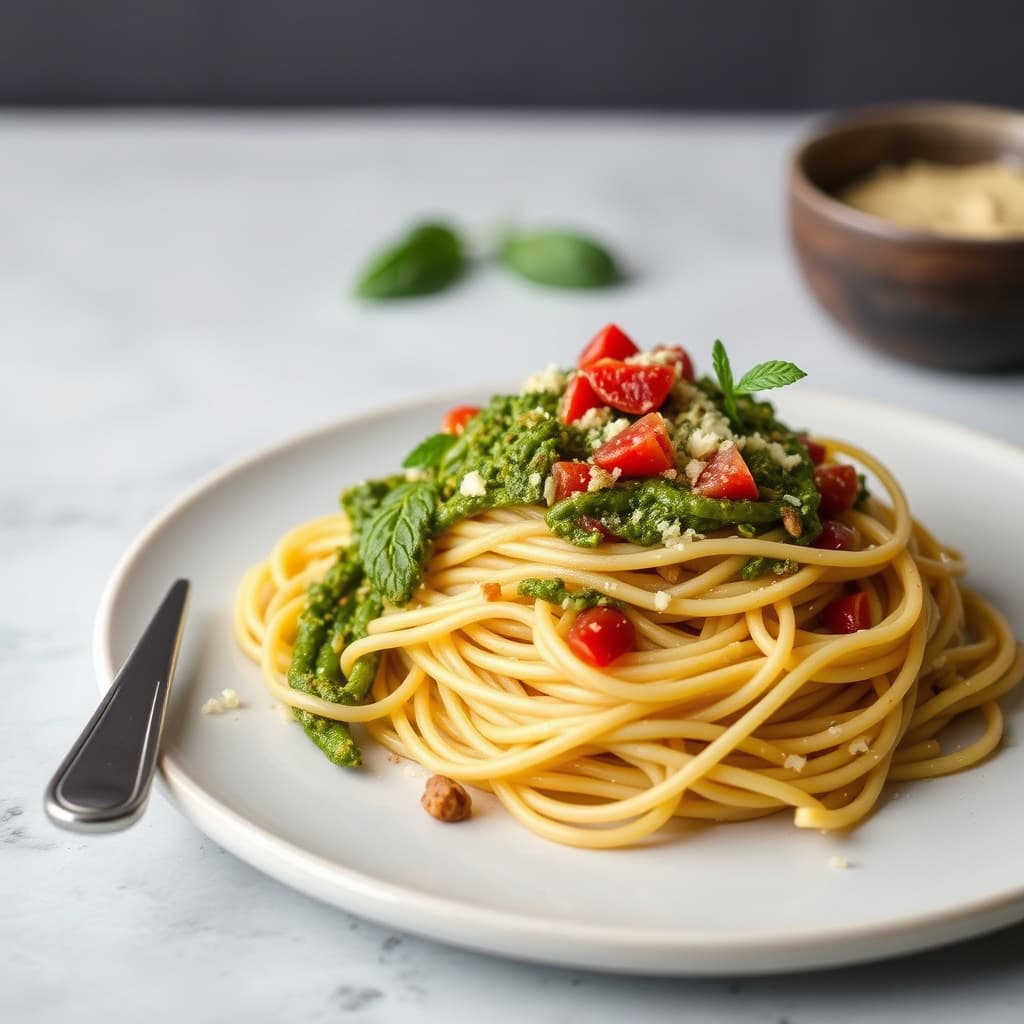 Annas spaghetti og pesto Trapanese (Pesto alla Anna)