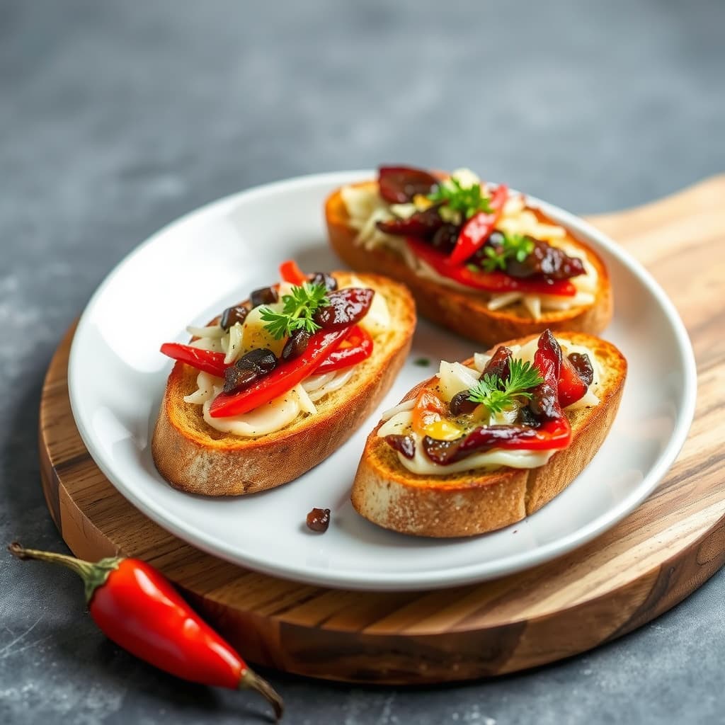 Ansjos- og fennikeltost med ovnsbakte røde paprika