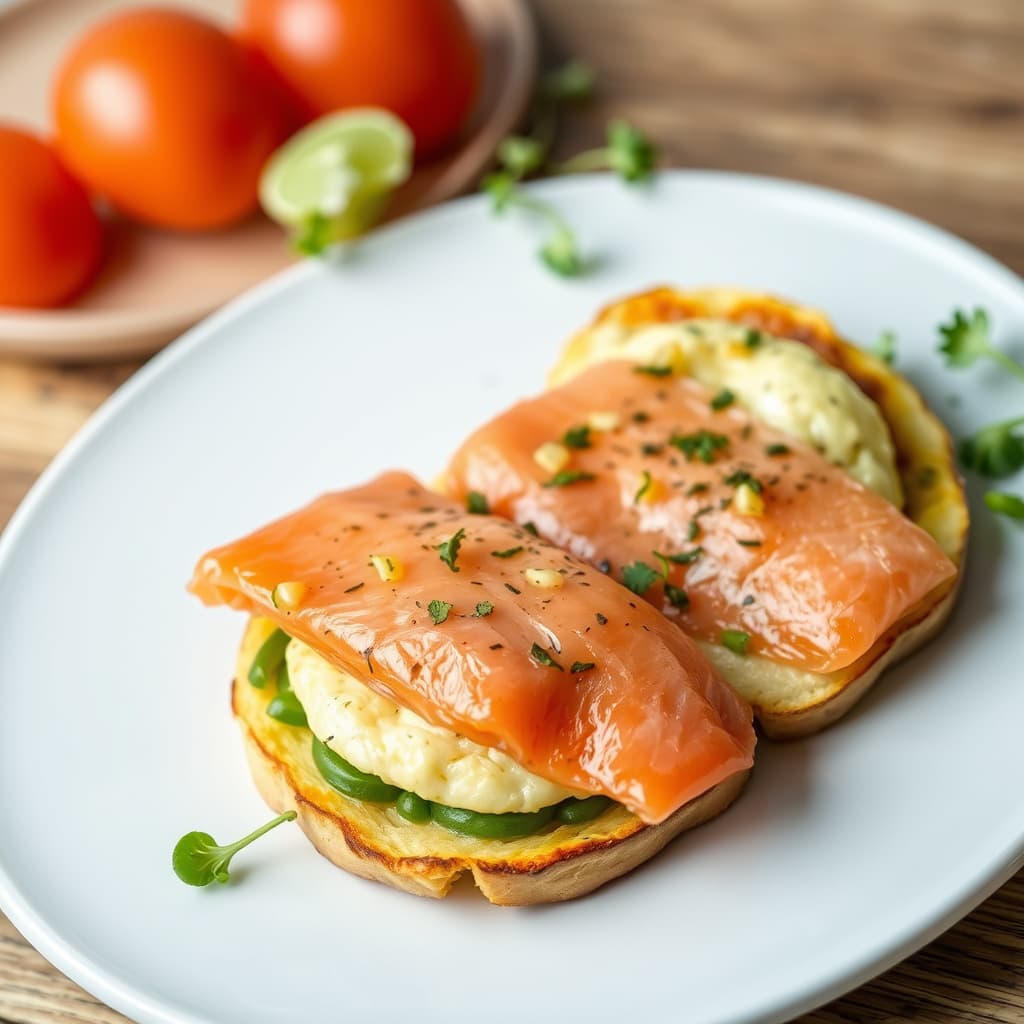 Åpen røre med røkelaks og omelett