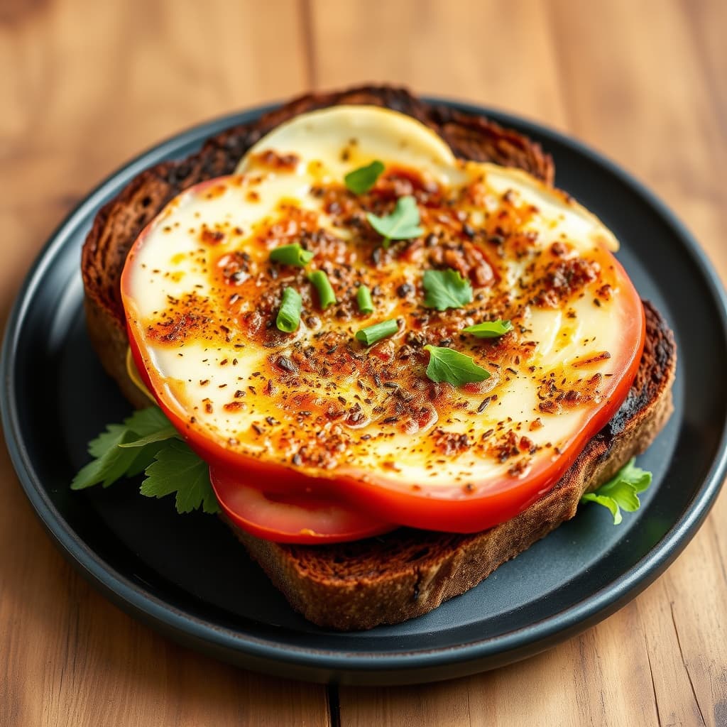 Åpen svart brødskive med pålegg